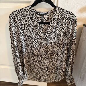 Express Black and White Graphic Blouse with Mandarin Collar
